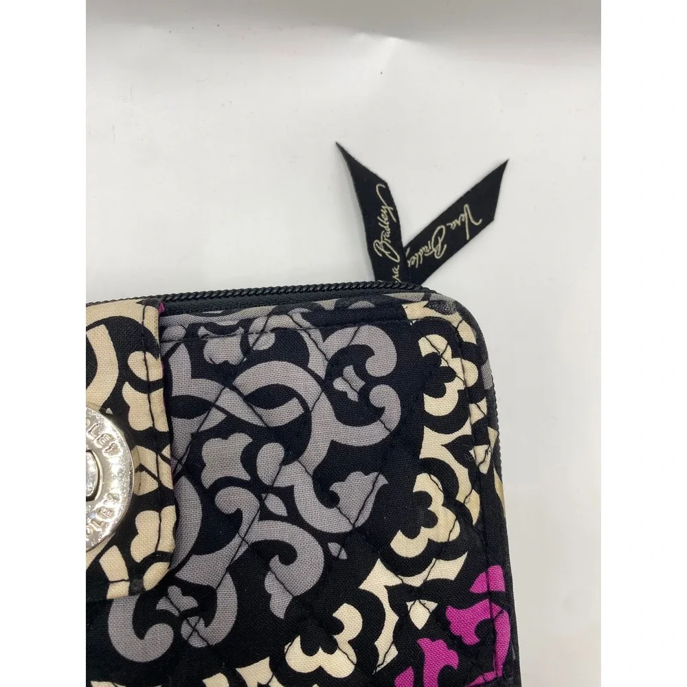 Vera Bradley Wallet Black Pink Grey Floral Zip Around Clutch‎ Purse - Picture 10 of 13